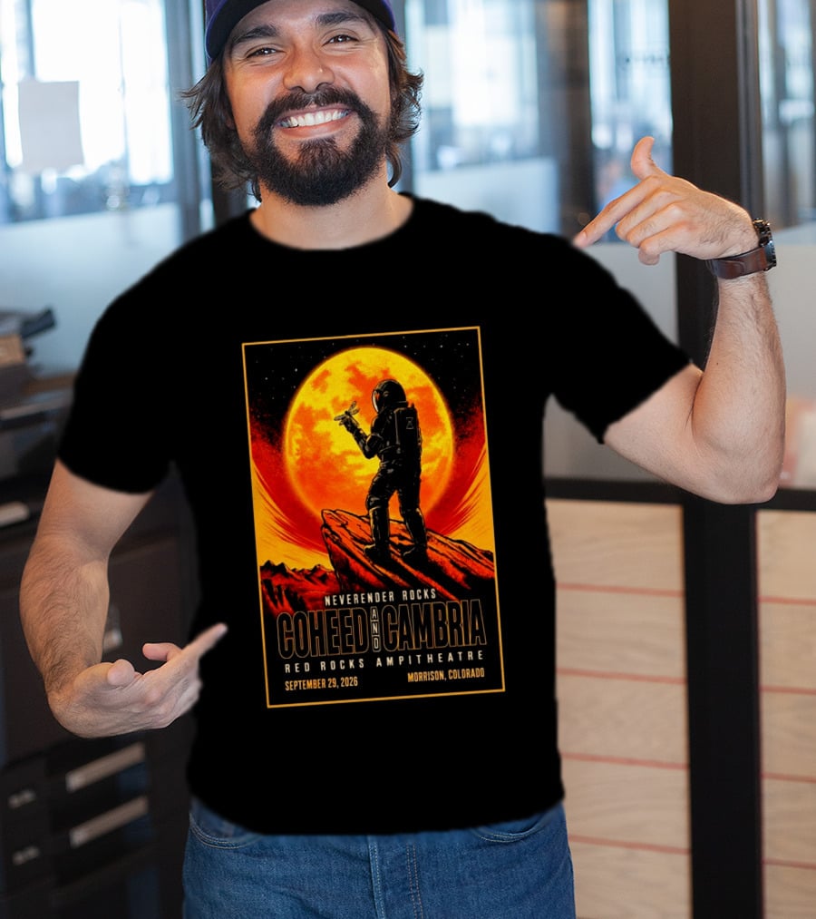 Neverender Rocks Coheed And Cambria Red Rocks Ampitheatre Morrison Colorado September 29 2026 Astronaut Orange Moon Scene T-Shirt