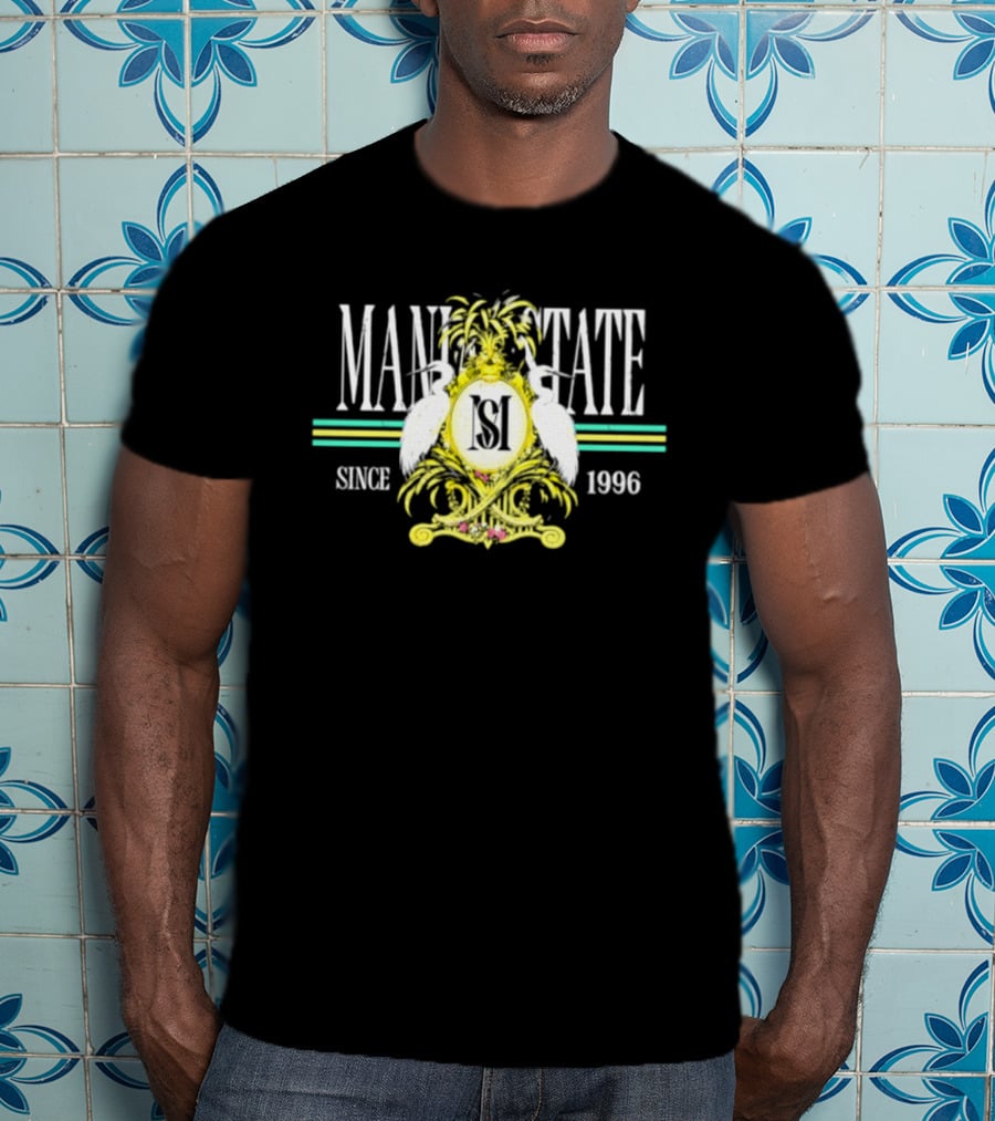 Mania State Since 1996 Egret Palm Tree Regal Crest T-Shirt