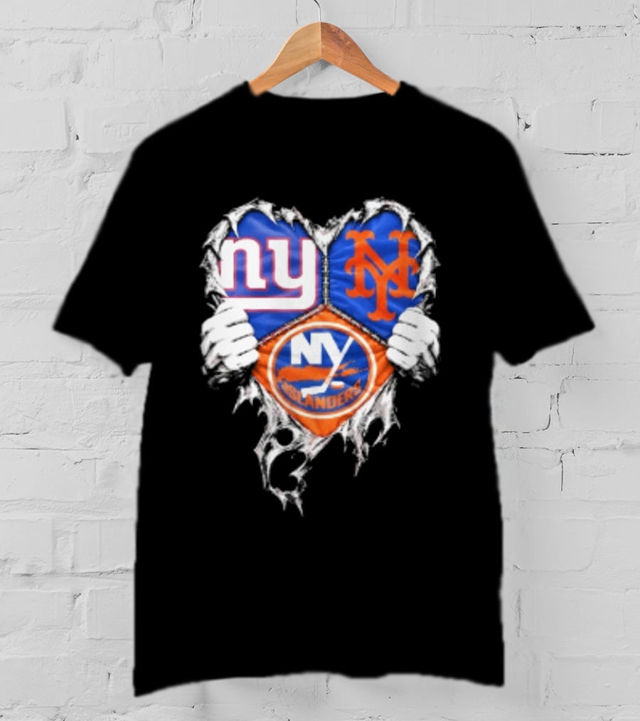 New York Giants Mets Islanders Heart Scratch T-Shirt