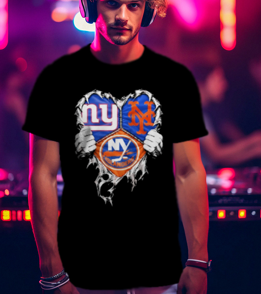 New York Giants Mets Islanders Heart Scratch T-Shirt