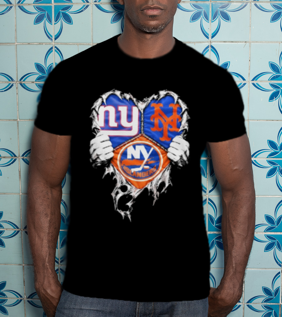 New York Giants Mets Islanders Heart Scratch T-Shirt