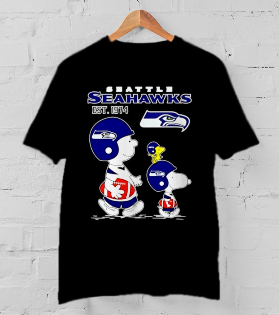 Seattle Seahawks Peanuts Snoopy Charlie Brown Est 1974 NFL T-Shirt