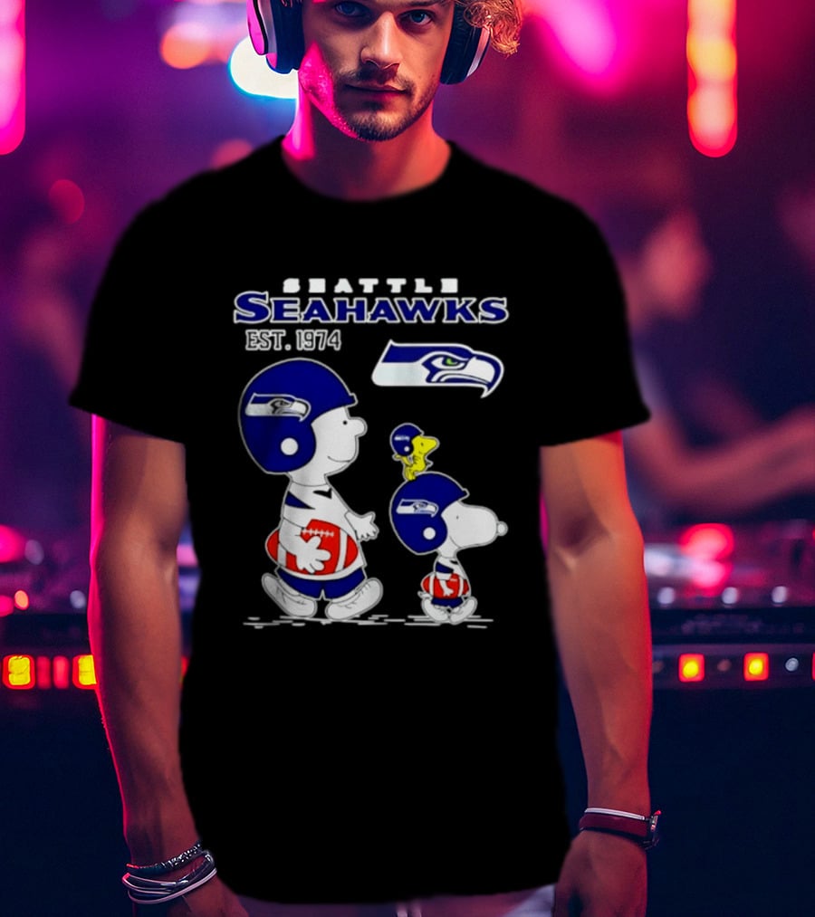 Seattle Seahawks Peanuts Snoopy Charlie Brown Est 1974 NFL T-Shirt