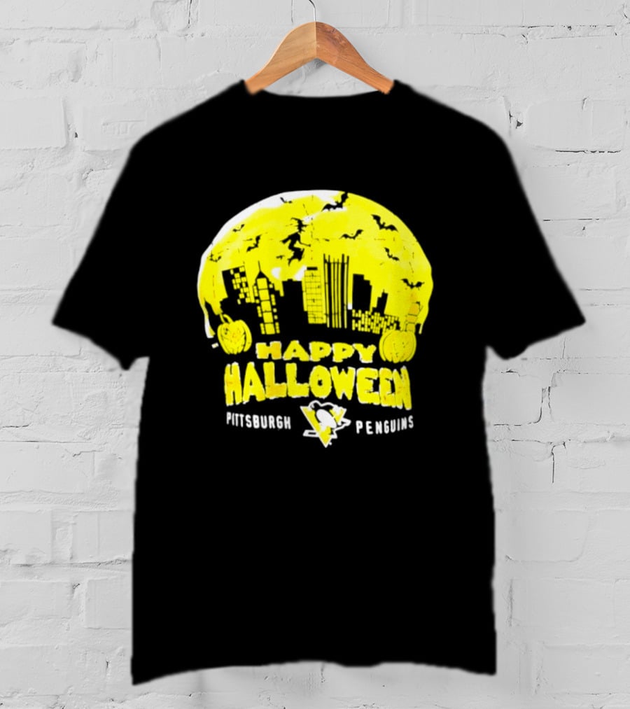 Pittsburgh Penguins Happy Halloween Skyline Pumpkins T-Shirt