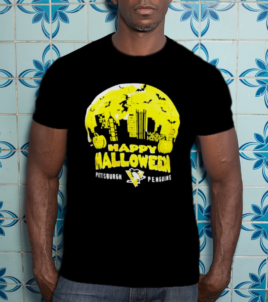 Pittsburgh Penguins Happy Halloween Skyline Pumpkins T-Shirt