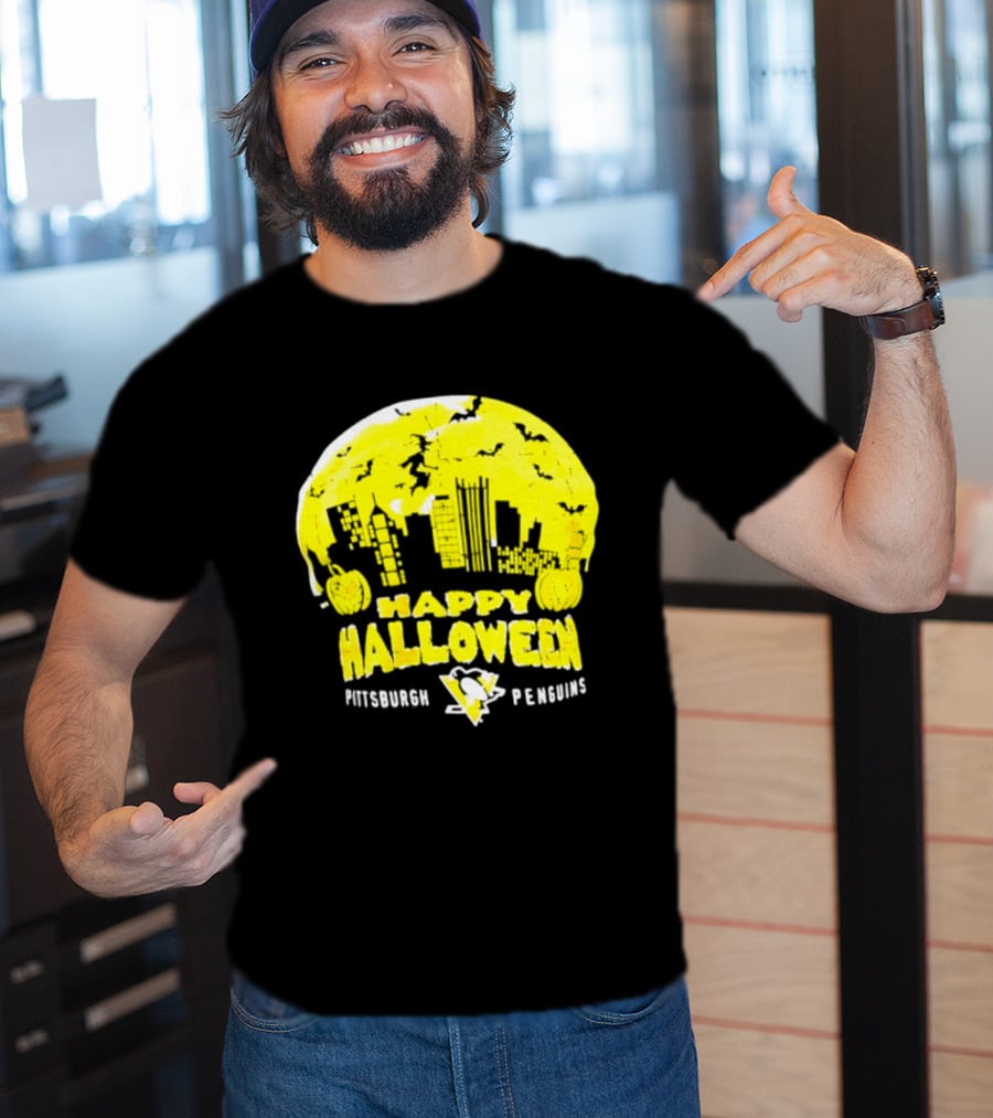 Pittsburgh Penguins Happy Halloween Skyline Pumpkins T-Shirt