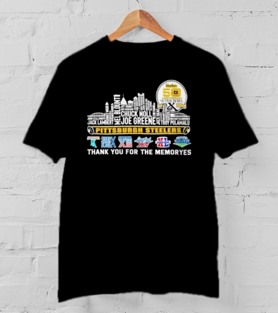 Pittsburgh Steelers Skyline 50th Anniversary Super Bowl Logos Thank You For The Memories T-Shirt