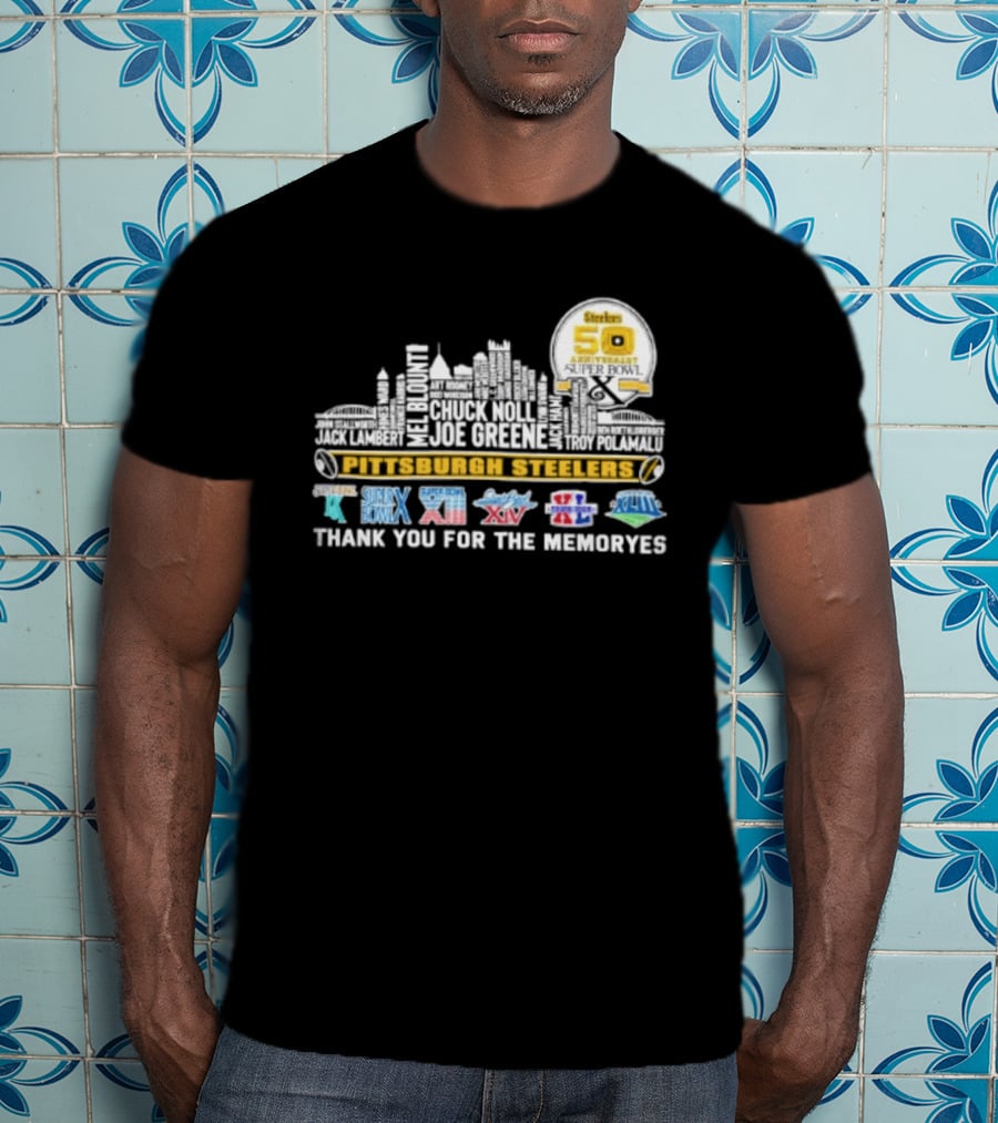 Pittsburgh Steelers Skyline 50th Anniversary Super Bowl Logos Thank You For The Memories T-Shirt