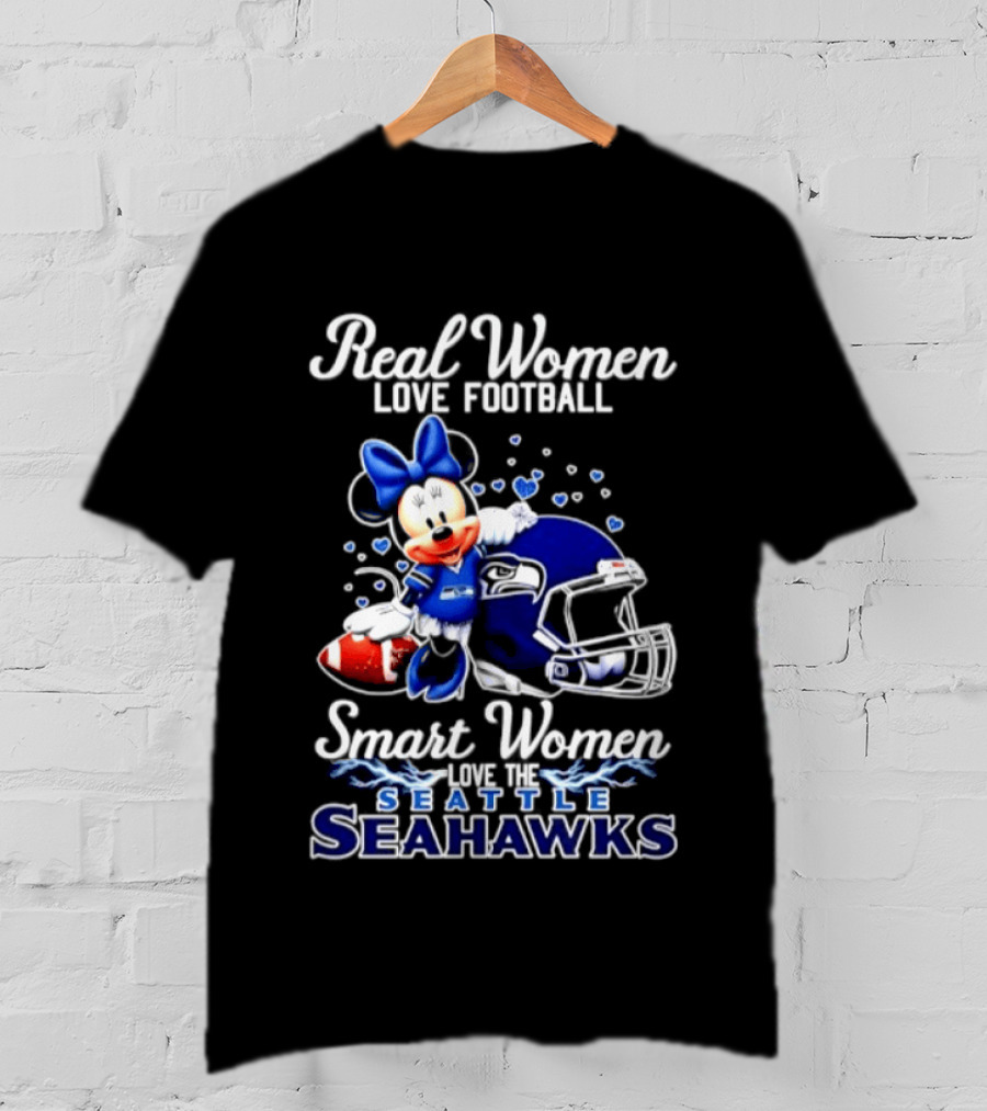 Real Women Love Football Smart Women Love Seattle Seahawks Minnie Mouse Football Fan T-Shirt