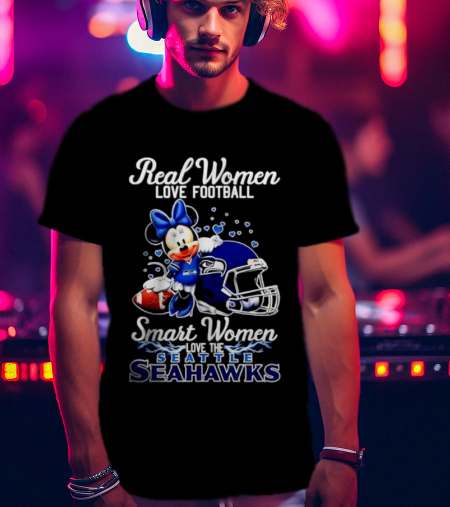 Real Women Love Football Smart Women Love Seattle Seahawks Minnie Mouse Football Fan T-Shirt