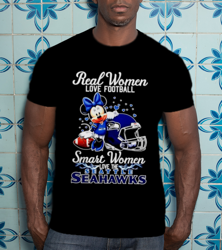 Real Women Love Football Smart Women Love Seattle Seahawks Minnie Mouse Football Fan T-Shirt