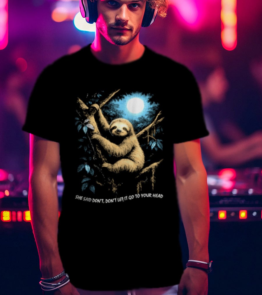 Sloth She Said Don't Let It Go To Your Head Moonlight Jungle Scene T-Shirt