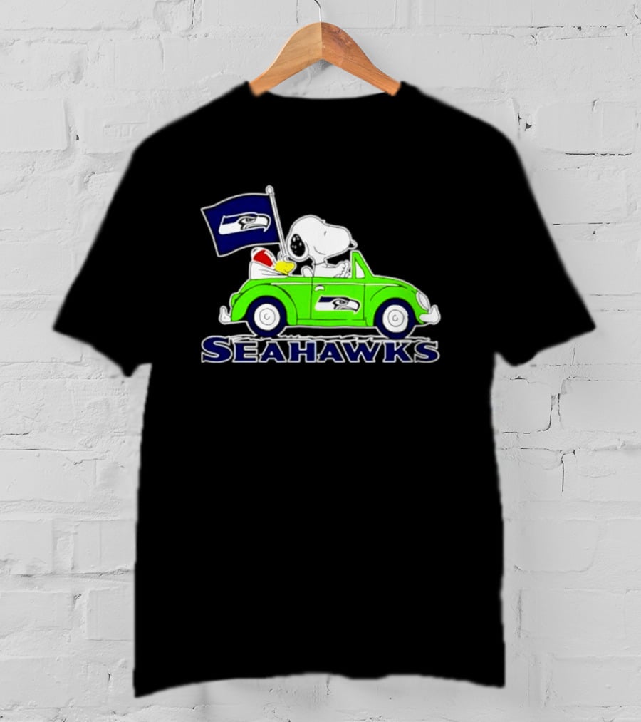 Snoopy In Volkswagen Beetle With Seattle Seahawks Flag 2026 Season T-Shirt