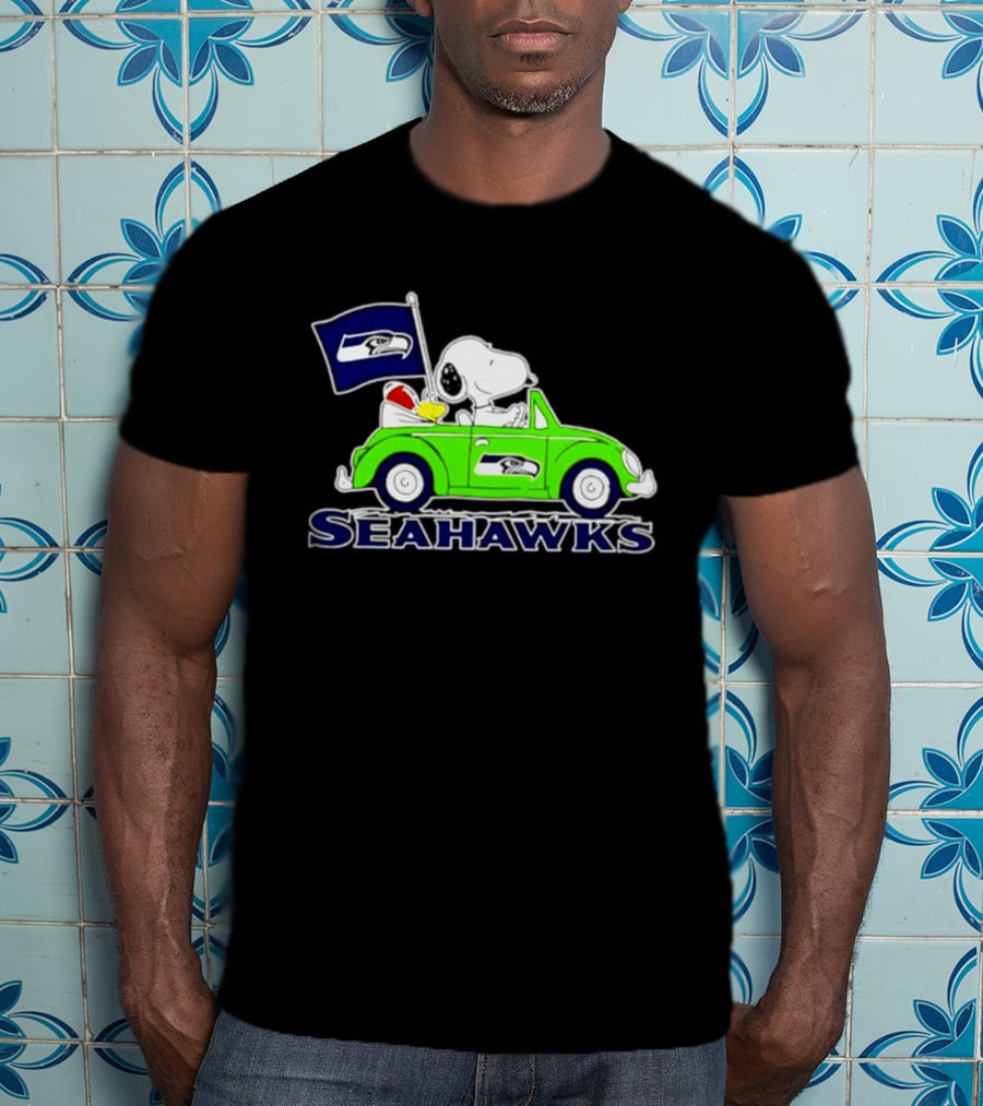 Snoopy In Volkswagen Beetle With Seattle Seahawks Flag 2026 Season T-Shirt