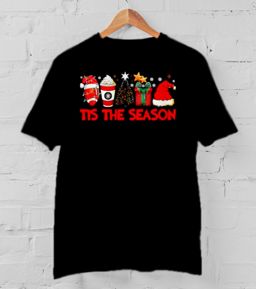 Tis The Season Football Coffee Christmas Tree Gift Santa Hat T-Shirt