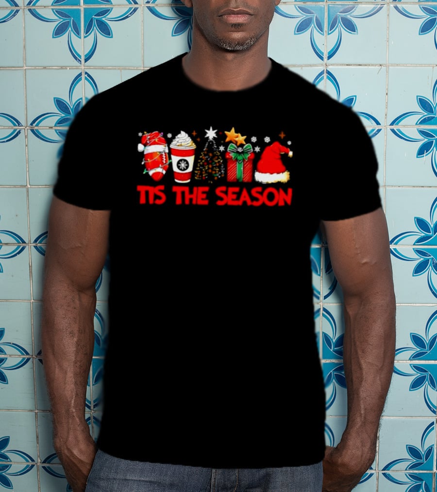 Tis The Season Football Coffee Christmas Tree Gift Santa Hat T-Shirt
