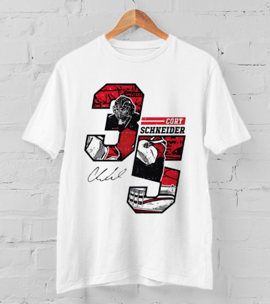 Cory Schneider New Jersey Devils 35 Signature Offset T-Shirt