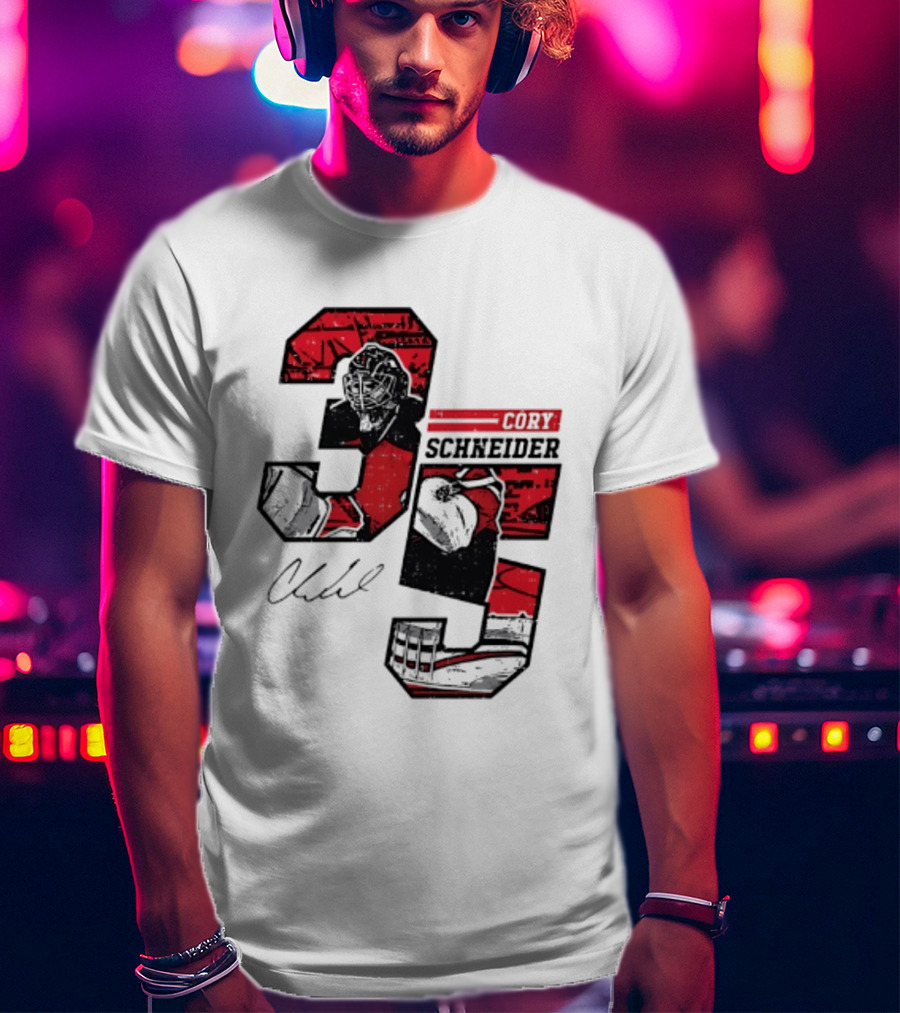 Cory Schneider New Jersey Devils 35 Signature Offset T-Shirt