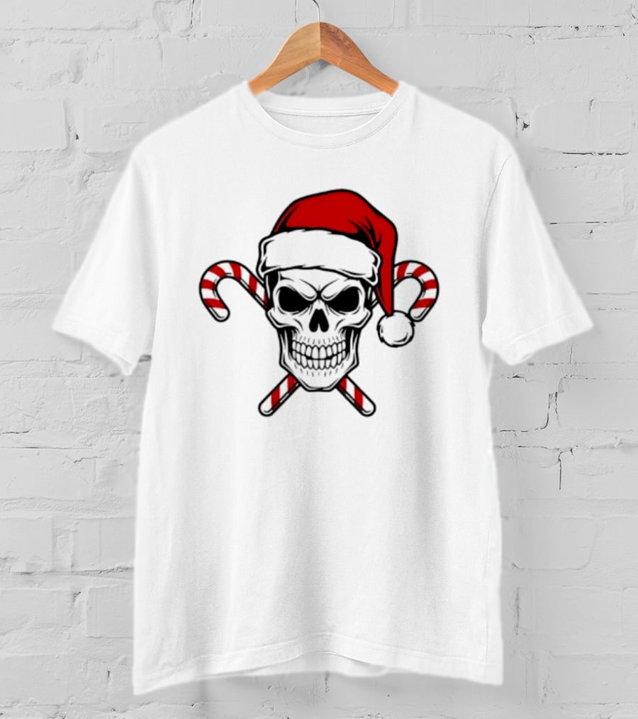Referee Skullz Santa Skullz Christmas Candy Cane Skull T-Shirt