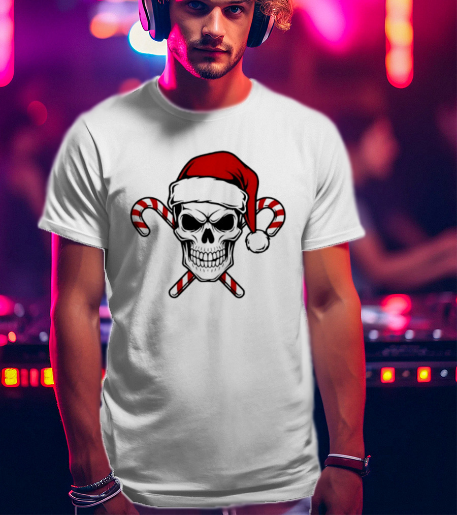 Referee Skullz Santa Skullz Christmas Candy Cane Skull T-Shirt