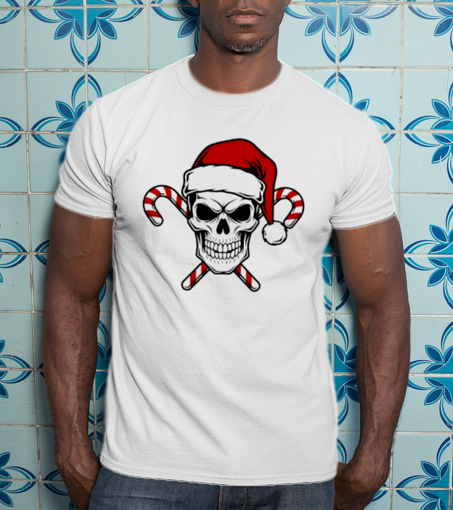 Referee Skullz Santa Skullz Christmas Candy Cane Skull T-Shirt