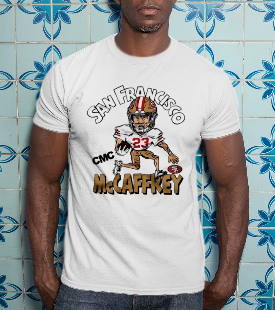 San Francisco 49ers CMC McCaffrey Caricature Football 23 T-Shirt