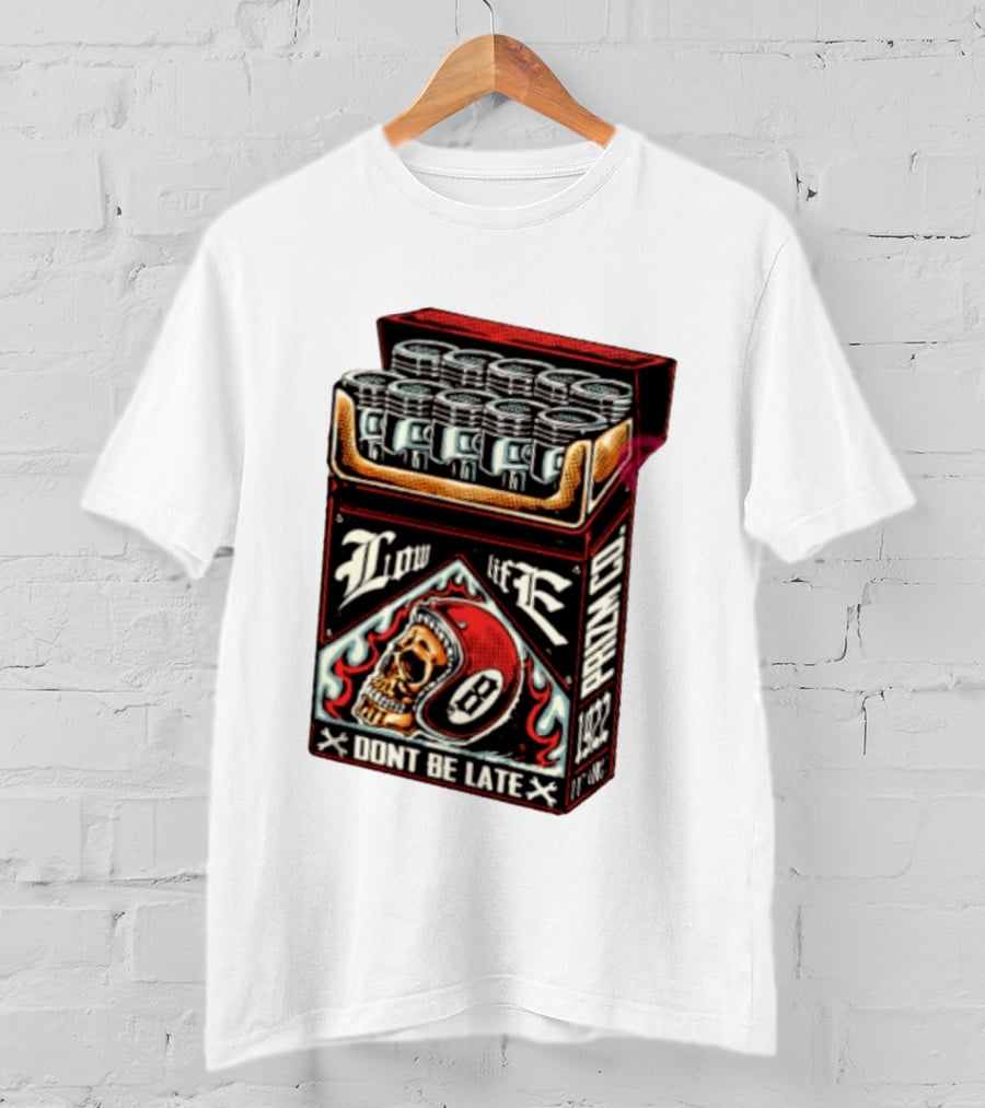 Low Life Prizm Co Don't Be Late Skull Helmet Pistons Pack T-Shirt