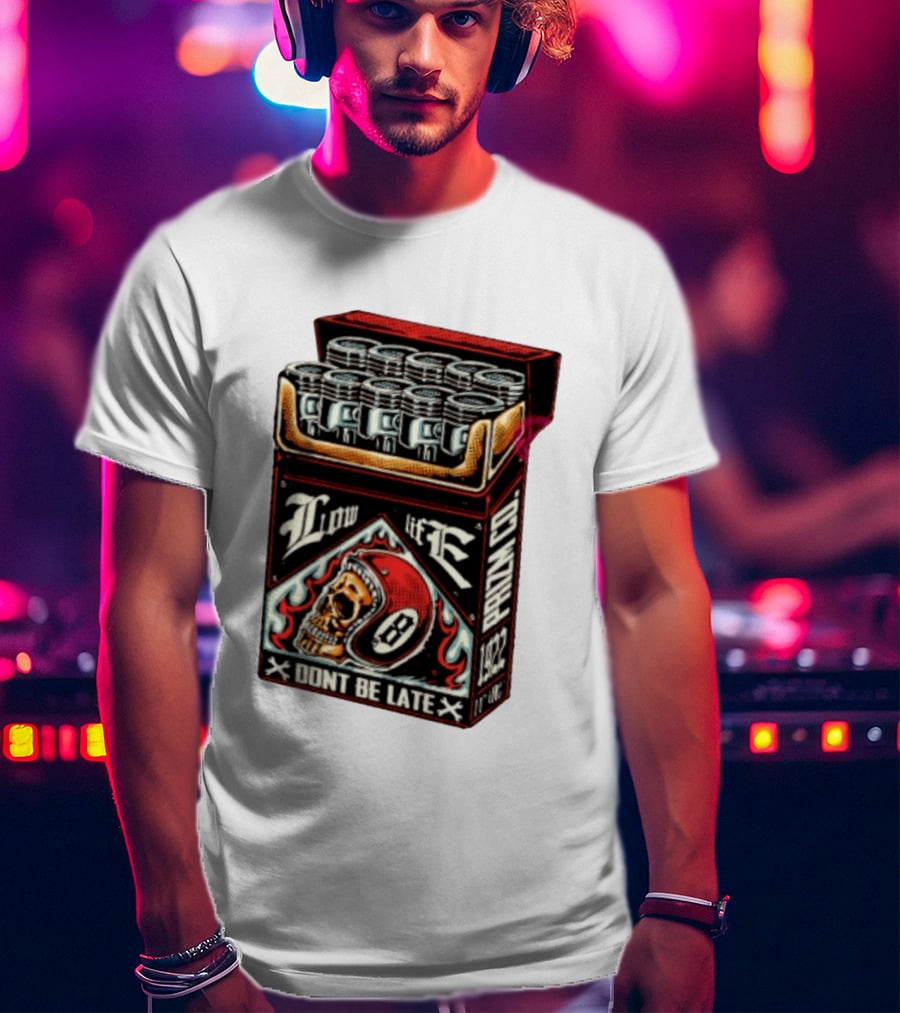 Low Life Prizm Co Don't Be Late Skull Helmet Pistons Pack T-Shirt
