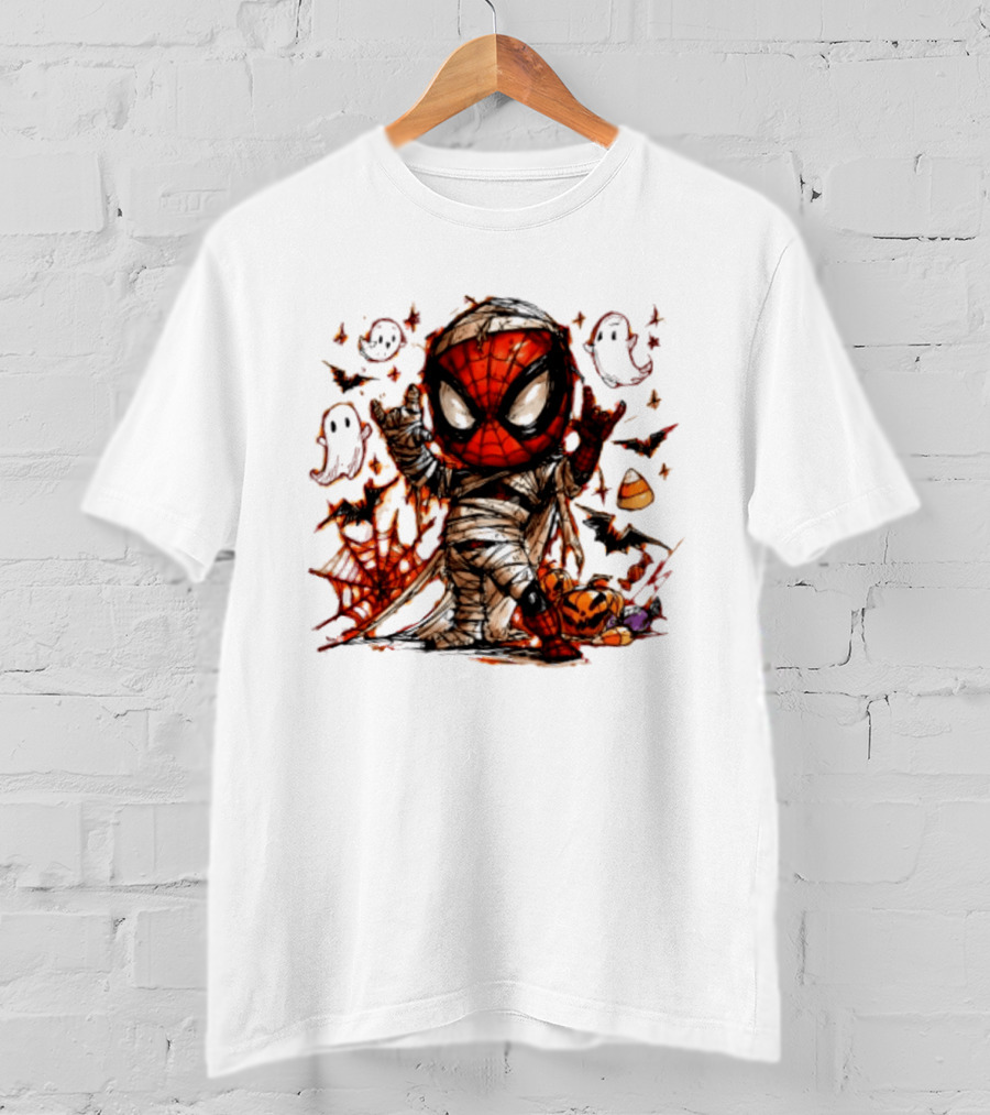 Spider Man Mummy Marvel Halloween Spidey Ghosts Bats Candy Corn Pumpkin T-Shirt