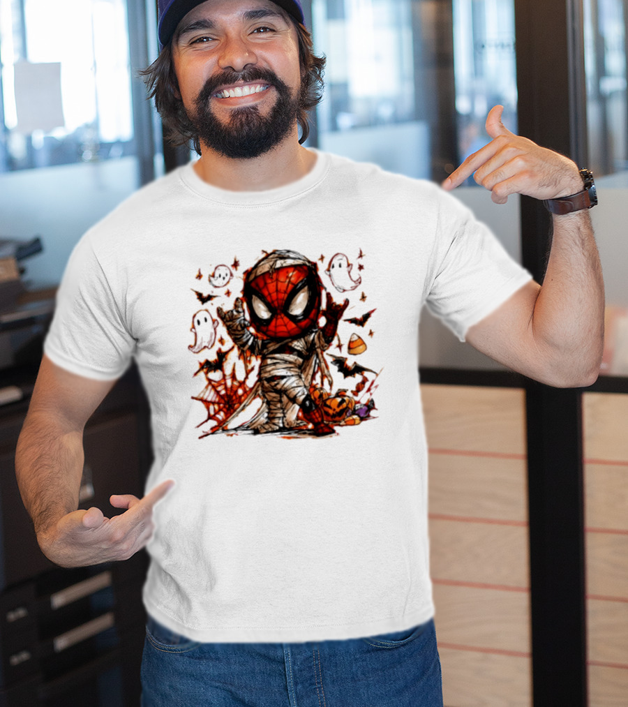 Spider Man Mummy Marvel Halloween Spidey Ghosts Bats Candy Corn Pumpkin T-Shirt