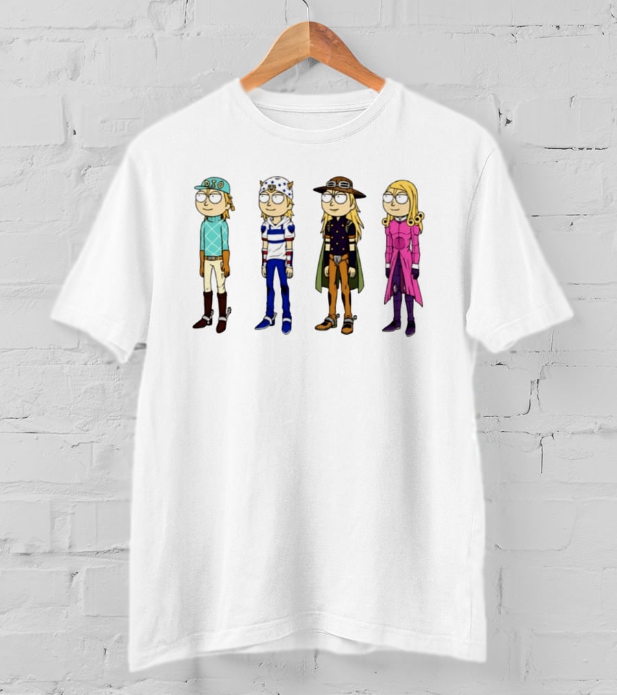 Morty Diego Brando Johnny Joestar Gyro Zeppeli Valentine JoJo's Bizarre Adventure Anime Crossover Characters T-Shirt
