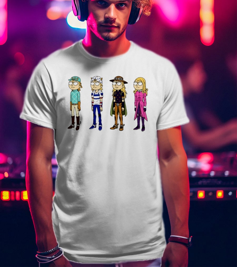 Morty Diego Brando Johnny Joestar Gyro Zeppeli Valentine JoJo's Bizarre Adventure Anime Crossover Characters T-Shirt