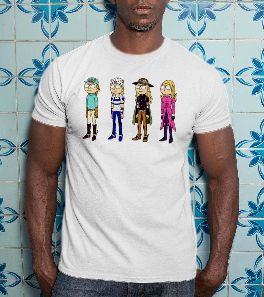 Morty Diego Brando Johnny Joestar Gyro Zeppeli Valentine JoJo's Bizarre Adventure Anime Crossover Characters T-Shirt