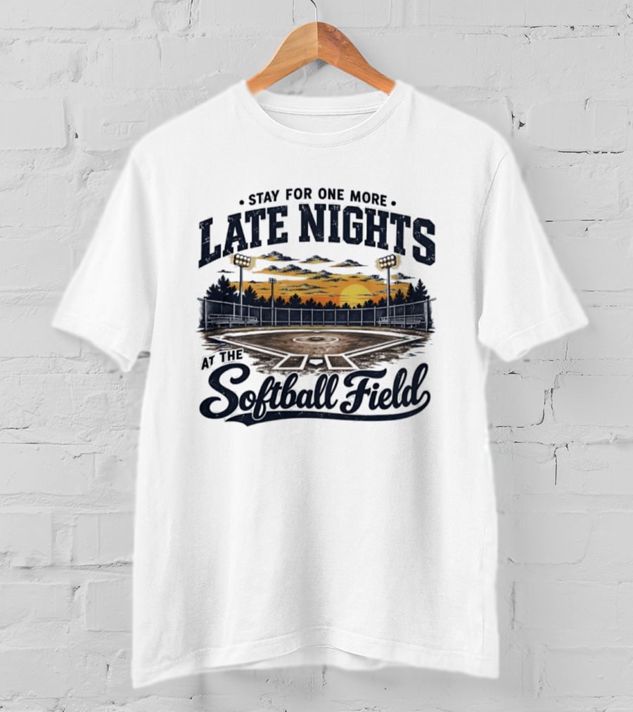 Stay For One More Late Nights At The Softball Field Sunset Scene With Lights T-Shirt