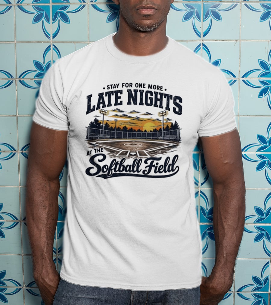 Stay For One More Late Nights At The Softball Field Sunset Scene With Lights T-Shirt