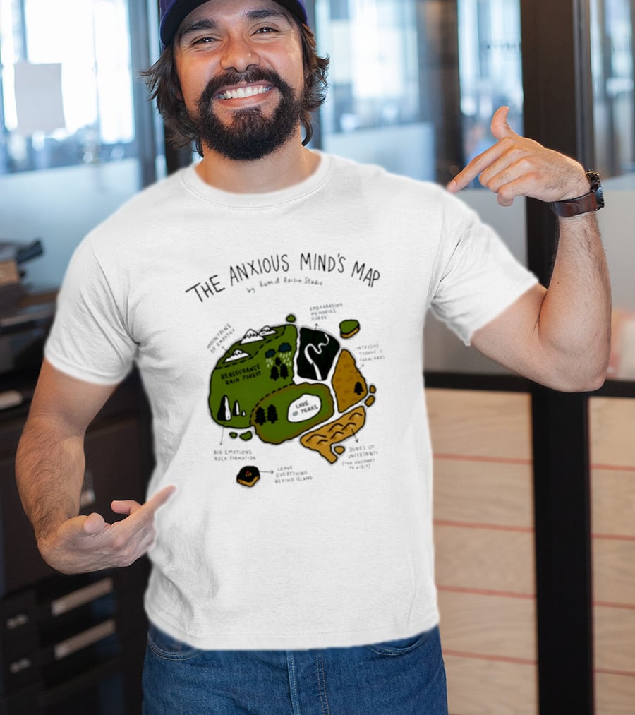 The Anxious Mind's Map Rum & Raisin Studio Reassurance Rain Forest Expectations Plateau Attack Of Panic Peaks T-Shirt