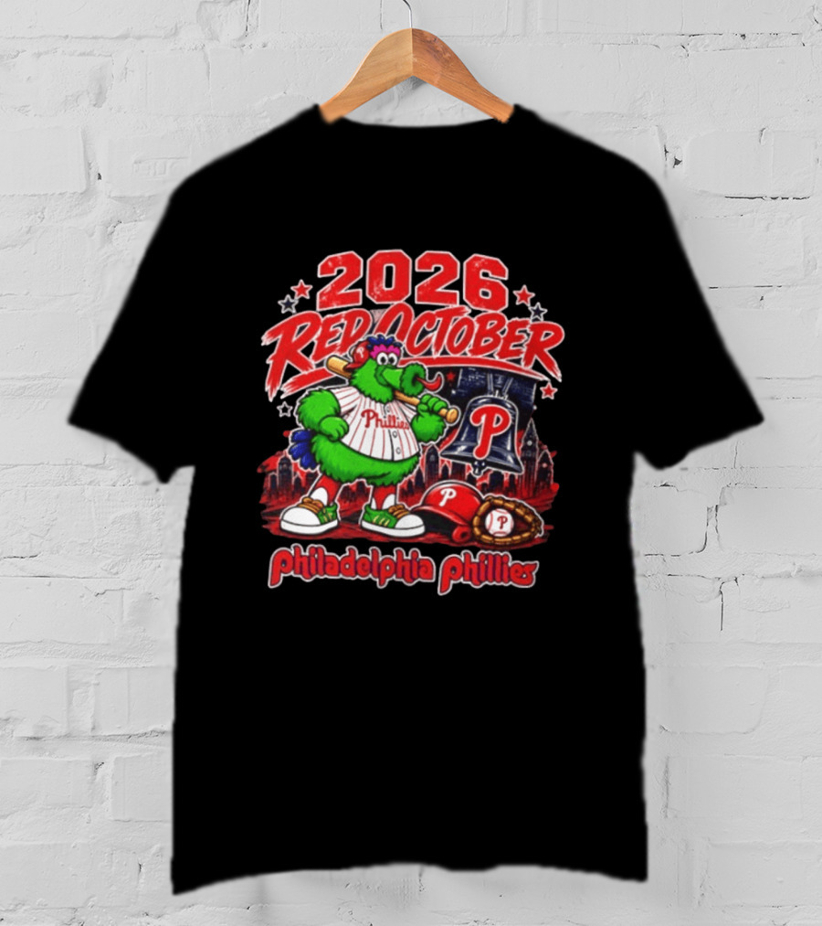 2026 Red October Philadelphia Phillies Phanatic City Skyline Liberty Bell T-Shirt