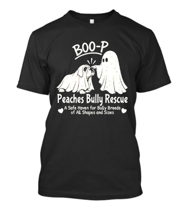 Boo P Peaches Bully Rescue Safe Haven For Bully Breeds Halloween Ghost Dog T-Shirt