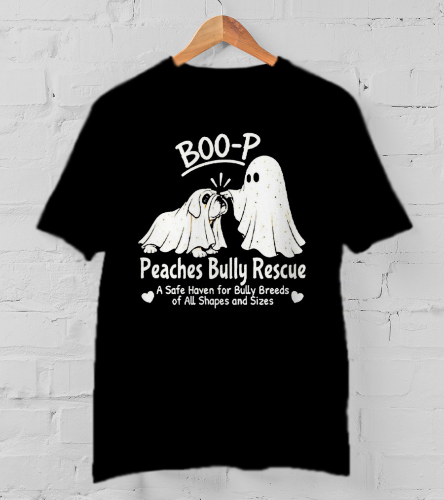 Boo P Peaches Bully Rescue Safe Haven For Bully Breeds Halloween Ghost Dog T-Shirt