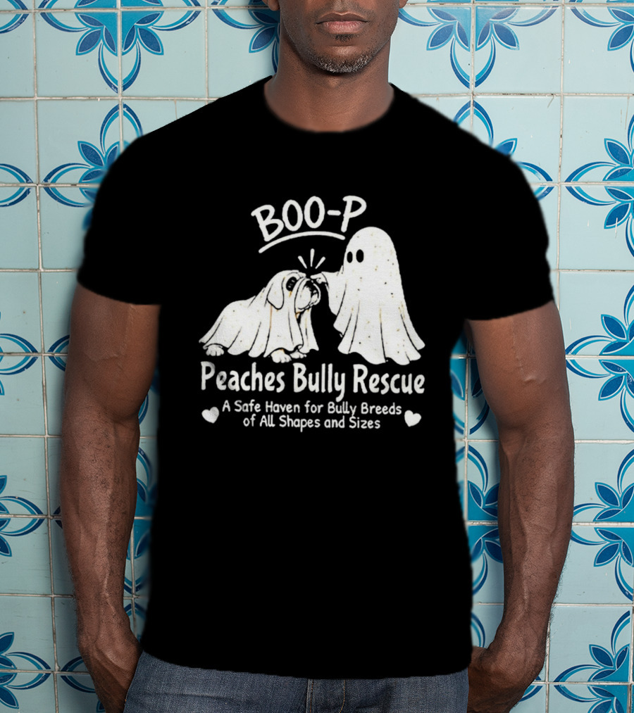 Boo P Peaches Bully Rescue Safe Haven For Bully Breeds Halloween Ghost Dog T-Shirt