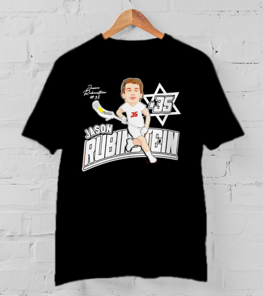 Jason Rubinstein Number 35 Lacrosse Jewish Star Caricature NCAA Rhodes T-Shirt