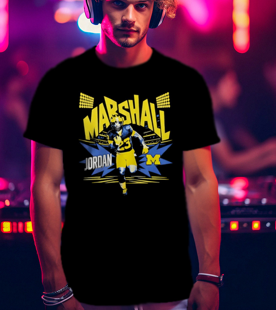 Jordan Marshall Michigan Wolverines Comic Book Style Michigan Wolverines T-Shirt