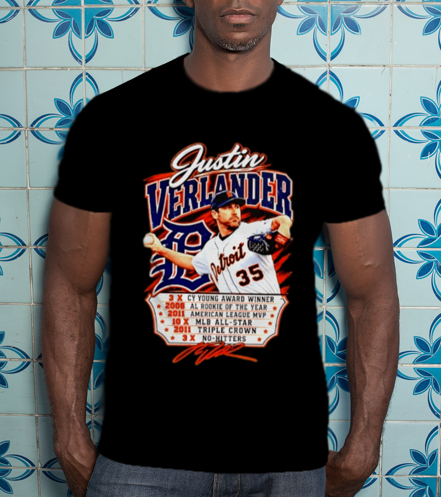 Justin Verlander Detroit Tigers Triple Crown 3x Cy Young 2011 MVP MLB All Star No Hitters T-Shirt
