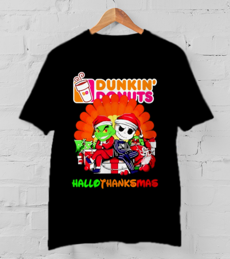 Dunkin' Donuts Grinch Jack Skellington Hallothanksmas 2026 T-Shirt