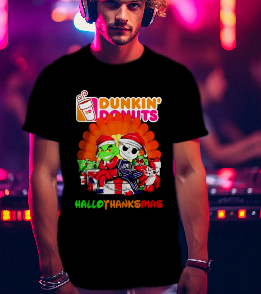 Dunkin' Donuts Grinch Jack Skellington Hallothanksmas 2026 T-Shirt