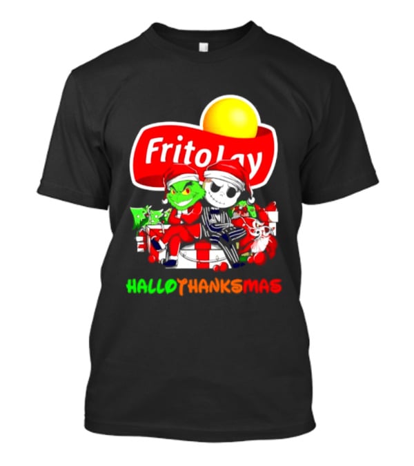 Frito Lay Grinch Jack Skellington Hallothanksmas 2026 Christmas Santa Hats T-Shirt
