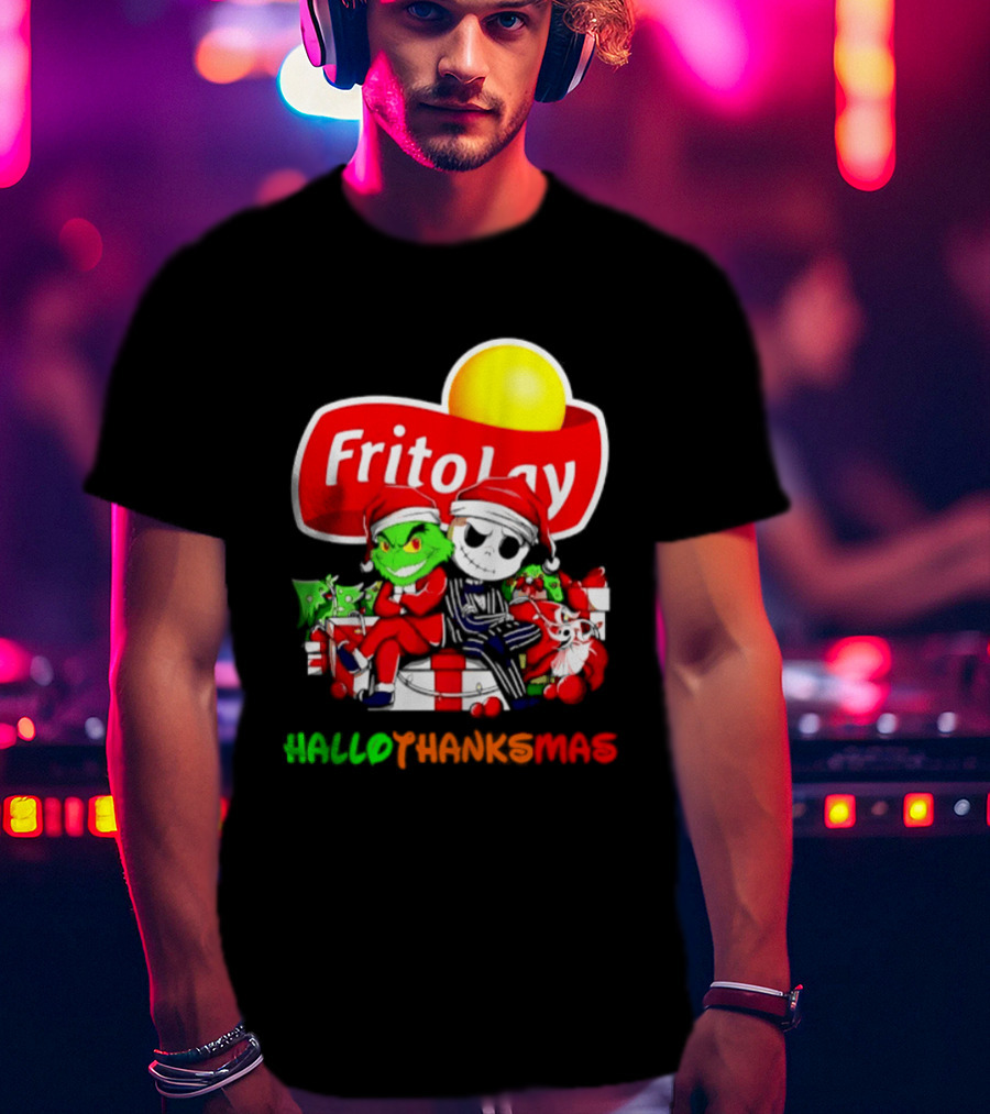 Frito Lay Grinch Jack Skellington Hallothanksmas 2026 Christmas Santa Hats T-Shirt