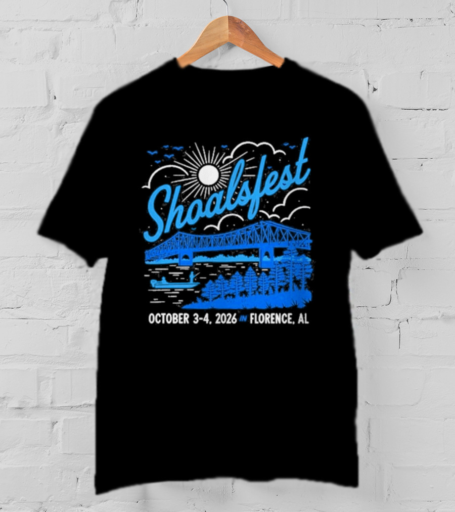 ShoalsFest October 3 4 2026 McFarland Park Florence Alabama Event With Bridge Illustration And Sun T-Shirt