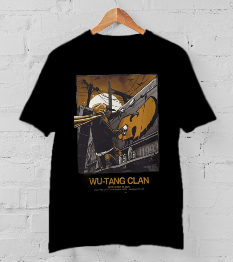 Wu Tang Clan Graffiti Art With Iconic Logo And Hooded Artist Scene T-Shirt