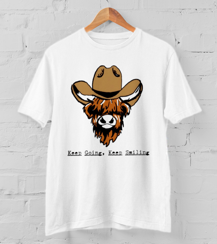 Highland Cow Cowboy Hat Keep Going Keep Smiling Vintage Look T-Shirt